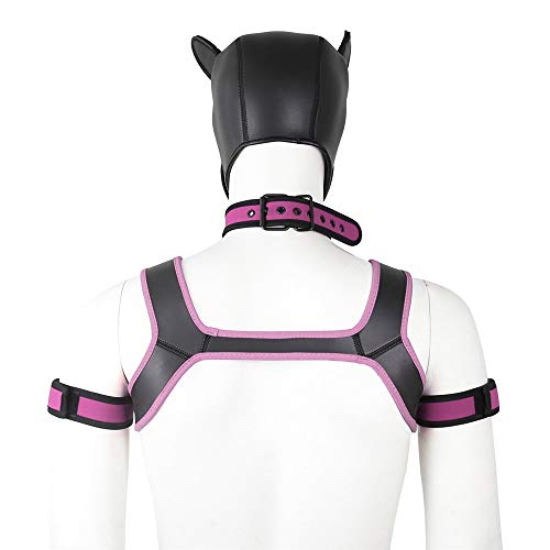 YiQin RWSX Weiche Latex-Hundemaske mit Ohren, Welpenmaske für Cosplay-Party-Maskerade Set (Maske, Halsband, Armbinde, Riemen) (Color : Pink, Size : Large)