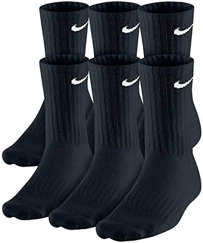 NIKE Dri-FIT Cushion Crew Training Socks 6 Pair Unisex with Swoosh Logo 8-12