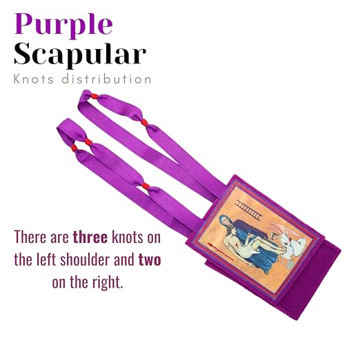 Purple Scapular of Benediction and Protection of Marie-Julie Jahenny Handmade Catholic Necklace Escapulario Morado Catolico Flat Rope3