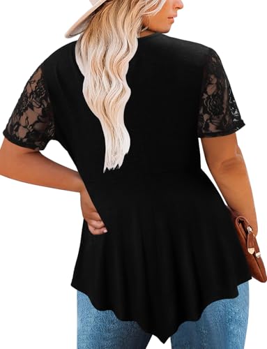 Magritta Plus Size Tops for Women Casual Summer Crew Neck Tunics Short Sleeve Loose Shirts Blouses 1X-5X4