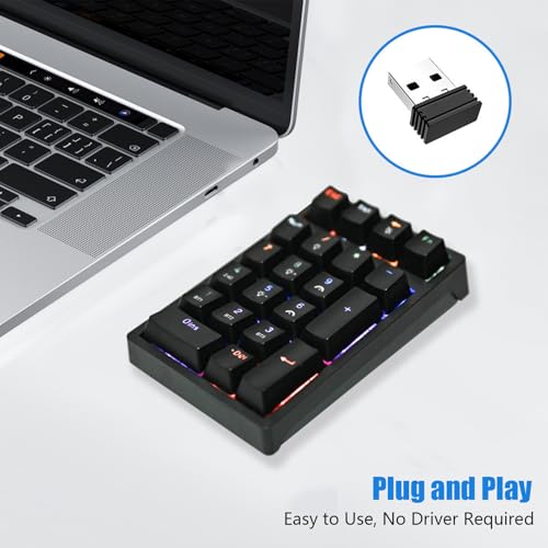 Teclado numérico mecánico con 21 teclas, compacto e inalámbrico para oficina y hogar 5