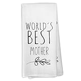 VRW World's Best Mother Kitchen Towels, Mother for Mom, Mother Thanksgiving Gifts from Son Daughter Kids, Mom Mother's Day Birthday Gifts Tea Towels Kitchen Hand Towels 16x24 Inch