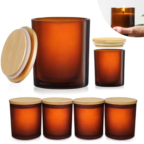 6-Pack Glass Candle Jars with Bamboo Lids (200ml), 3mm Thick-Walled Heat-Resistant Glass for Candle Making