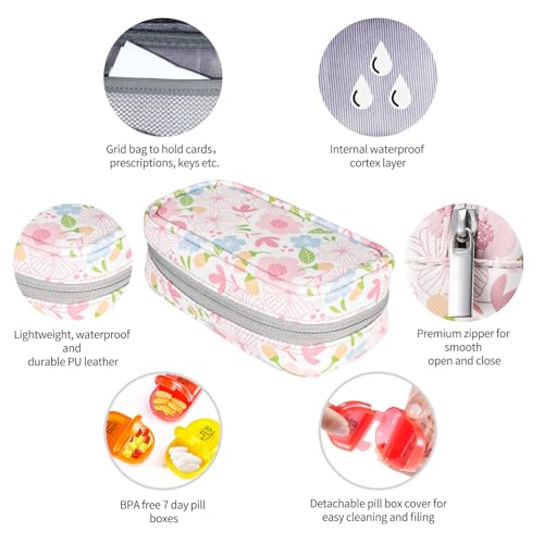 Image of Serfeymi Weekly Travel Pill Organizer 2 Times A Day AM PM Upgraded Rainbow Pill Box 7 Day with Portable Zipper PU Leather Pill Case, Medicine Organizer for Pills, Vitamins, Fish Oils - Floral 01