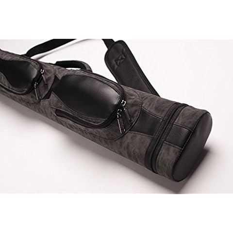 CUEL Billard-Köcher Suede Black 2/4 für Pool-Billard-Queues, aus Kunst-Wildleder, mit Schultergurt, Tragegriff und Zwei Seitentaschen für Billardzubehör Cover