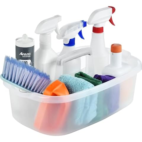Haundry Large Cleaning Caddy with Handle, Cleaning Tool Storage Basket Organizer, Sturdy Pail Bucket Organizer, Household Bucket for Cleaning Supplies - Clear Cover