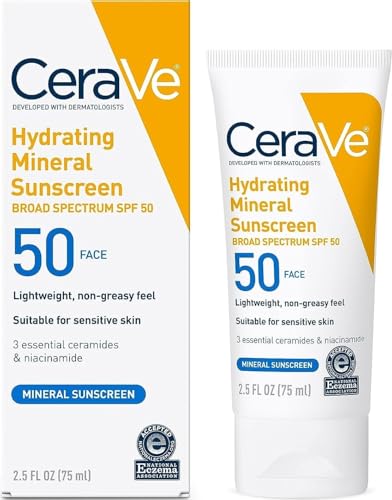 CeraVe Hydrating Mineral Sunscreen SPF 50 Face, Travel Size