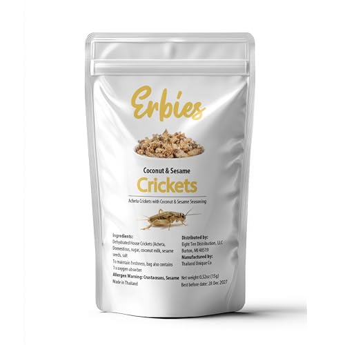 Erbies Edible Crickets for Humans, Sesame Coconut Flavor Bug Snacks, 15g