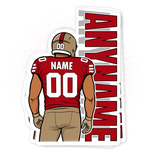 Custom Football Sticker Choose 32 Player Name & Number Team Style Personalized American Football Team Waterproof Die-Cut Vinyl Stickers for Laptop Water Bottle Hard Hat Cars Decal Gifts