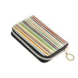 Cartera de piel con protector de tarjeta de crédito con bloqueo RFID para mujer, con cremallera alrededor, bolsillo para monedas, líneas coloridas pastel, naranja