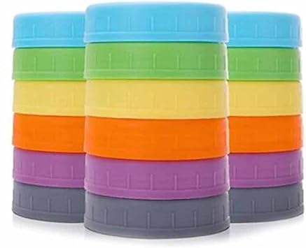 18Pcs Plastic Regular Mouth Mason Jar Lids for Ball and More with Rings - Colored Plastic Storage Cap