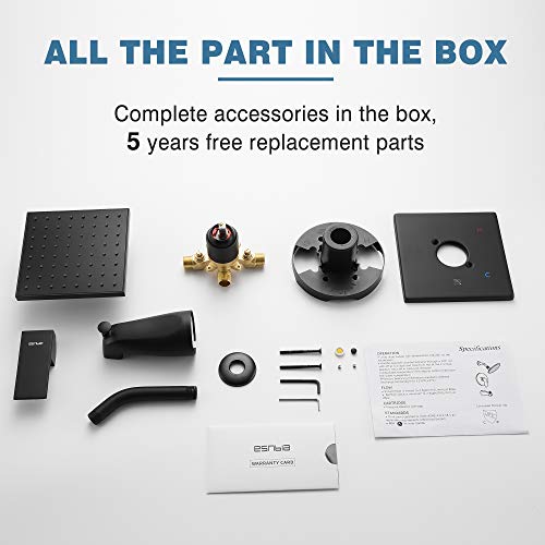 Esnbia Tub Shower Faucet Set (Valve Included) with 6-Inch Rain Shower Head and Tub Spout, Black Shower Head and Handle Set,Single-Handle Tub and Shower Trim Kit, Matte Black - Image 8