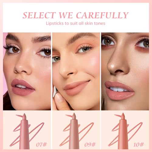 Image of 12 Colors Matte Lip Liner Pencil - Long Lasting Waterproof Lip Liner, Smudge Proof Transfer Proof Lip Pencil, High Pigment Lip Makeup for Defining & Filling Lips (A4-set:07+09+10, 3PCS)