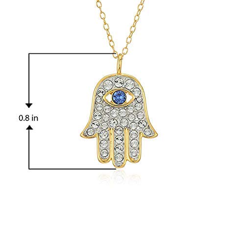 MORGAN & PAIGE .925 Sterling Silver 18K Yellow Gold Plated Crystal Blue and White Hamsa Hand of Fatima Pendant Necklaces for Women - Sparkling Crystals Adjustable 16” Rope Chain with 2” Extender3