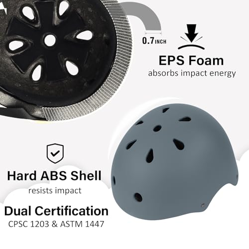 Image of Adult Skateboard Bike Helmet for Men and Women, CPSC Certified Lightweight Adjustable, Multi-Sport for Bicycle Cycling Skate Scooter (Gray, Large)