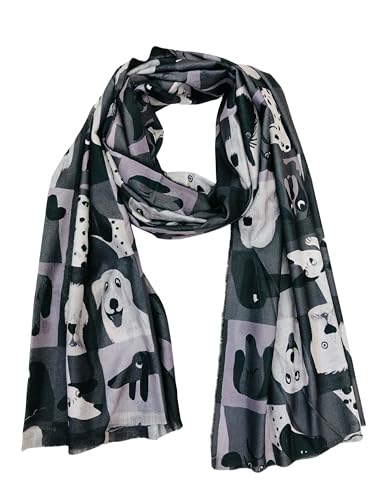 Walniverse Kuscheliger Winterschal für Damen mit Hundemotiv – Weihnachtsgeschenke für Frauen, 200x70 cm, Jahrestagsgeschenk für Sie, Geburtstagsgeschenk für Tierliebhaber (schwarz)