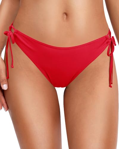 Image of Zmart Women's String Tie Side Bikini Bottoms - Adjustable Low Rise Swimsuit Bottom Moderate Coverage Bathing Suit