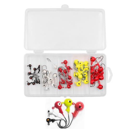 NUZAMAS 50PCS Fishing Lures Jig Heads Sharp Fishing Hooks with Double Eye Ball Head Ball Heads 2g 3.5g 5g 7g 10g for Bass Trout Freshwater Saltwater