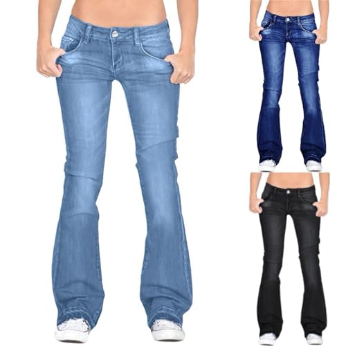 MJGkhiy - Pantalones Vaqueros Skinny de Tiro Bajo para Mujer, en Denim, con Cinturilla Elástica, Estilo Campana, Modelo Elefante, Pantalones Jeans Comfort Fit, XS