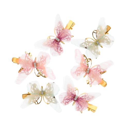 IWOWHERO 6個バタフライ ヘアクリップ 女の子 女性用 羽根付きバレッタ 小さなヘアクロー リボン付き ヘアアクセサリー 耐久性素材 簡単装着 普段使い イベント 漢服 プリンセスドレスに適したデザイン