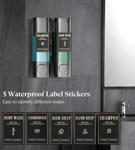 Image of Luxspire Shampoo and Conditioner Dispenser, Shower Soap Dispenser 2-Chamber | Lockable Large Capacity 600ml No-Drill Wall-Mounted Shampoo and Body Wash Dispenser for Bathroom Hotel Kitchen Airbnb