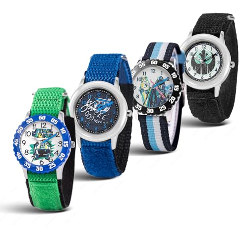 STAR WARS 4-Pack Watch Set for Kids Ages 4–7 – Featuring Darth Vader, Stormtrooper and R2-D2 Dial Designs – Blue, Green and Black Bezels with Colorful Nylon Straps – GET 2 Mystery Bonus Watches