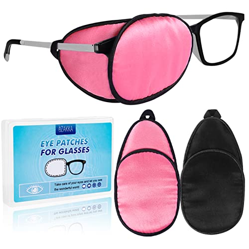 Image of eZAKKA Eye Patches for Adults, Eye Patch for Glasses, Silk Patch for Lazy Eye Amblyopia Strabismus and After Surgery (Peach Pink+Black)