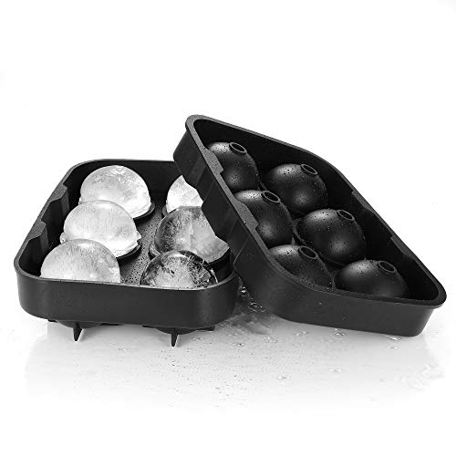 Ice Cube Molds Easy-Release Silicone and Flexible trays, 4 pack include Sphere Ice ball Maker,Large Square Ice Cube, Diamond Ice Make, and 37-ice Trays with Lid, BPA Free (4, Black)