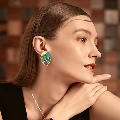 Gift Earrings Bohemian Green Leaf Earrings For Women, Enamel Jewelry For Women, Monstera Leaves Plant Pendant Drop Dangle Earrings For Women Mens With Box Gift Package, Stud #TOP5