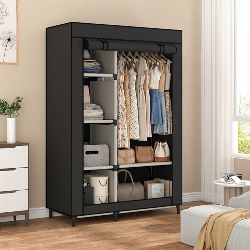 Calmootey Portable Closet Organizers, Clothing Storage, Wardrobe with 6 Shelves and Hanging Rod...