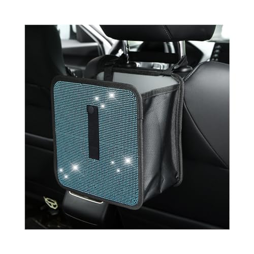 Image of BELOMI Car Foldable Trash Can, Bling Rhinestone Crystal Auto Hanging Waterproof Leakproof Garbage Bin, Vehicle Waste Basket Dustbin, Multipurpose Car Organizer Accessories for SUV Truck RV (Blue)
