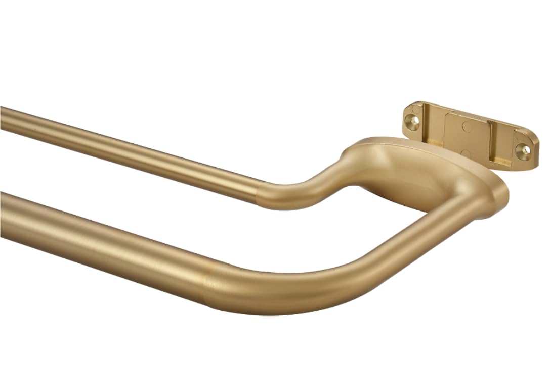 Warm Gold Double Curtain Rods for Windows 48-84 Inches,1 Inch Adjustable Double Wrap Around Blackout Curtain Rod with Aluminum Finials and Brackets