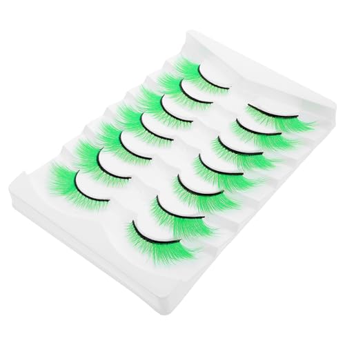 POPETPOP 7 Pares de Pestañas Postizas Verdes Largas para Cosplay y Fiestas, Volumen Abundante y Reutilizables, Maquillaje de Ojos para Halloween y Día de San Patricio, Banda Transparente