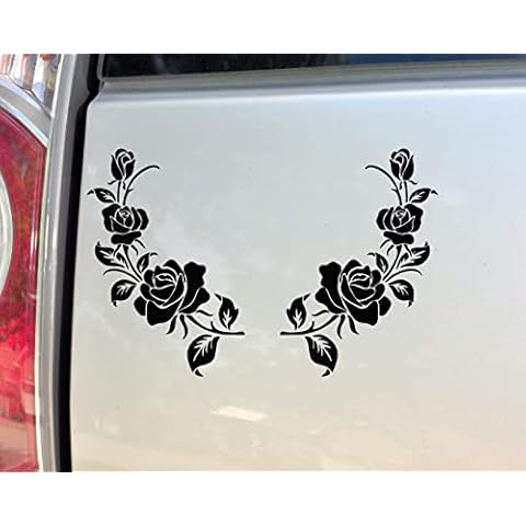 Nashville Decals Black Rose Roses Pair (Left and Right) Vinyl Decal Car Truck Bumper Window Stickers Cover