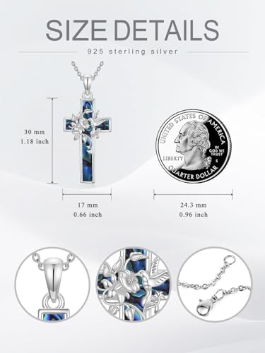Dorunmo Cross Necklace 925 Sterling Silver Religious Abalone Cross Pendant Necklace Valentine's Day Mother's Day Christmas Birthday Cross Jewelry Gift for Women 5