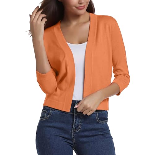 Lightweight Cardigans for Women Loose 3/4 Sleeve Plain Color Fitted Tops Casual Open Front Elegant Shrugs