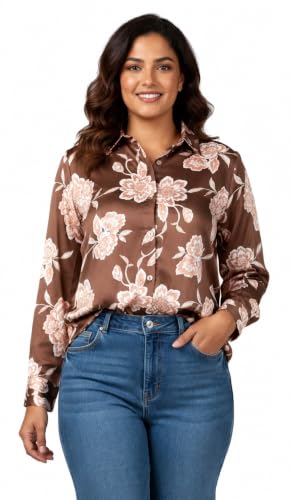 Image of Amazon Brand - INKAST Women Abstract Floral Printed Spread Collar Long Sleeves Casual Cami Shirt