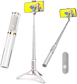 Colorlizard Selfie Stick Phone Tripod, Lightweight Aluminum All in One Extendable Selfie Sticks with Wireless Bluetooth Remote and 270° Rotation Mini Tripod for iPhone/Android Phones (White)