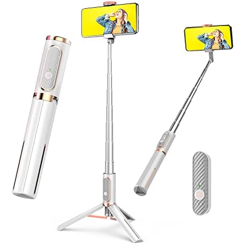 COLOR LIZARD Cellphone Tripod, Selfie Stick Tripod with Remote, Aluminum Alloy Phone Tripod, Foldable Travel Tripod Stand 270° Rotation Compatible with iPhone/Android Camera - White & Rose Gold Cover