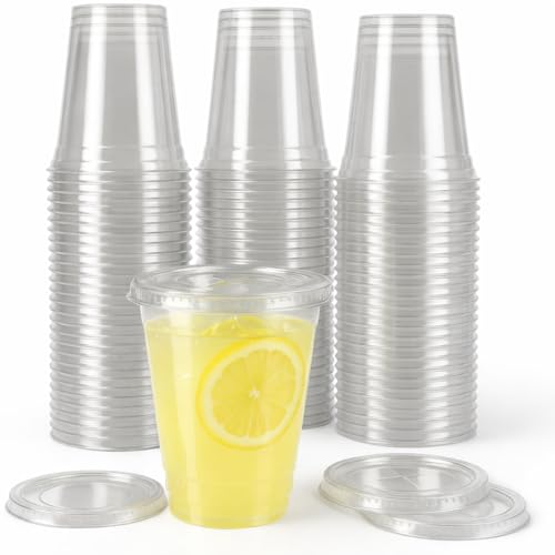 Sabco - 50 pièces de gobelets en plastique avec couvercles - Gobelet transparent et couvercle idéal pour milkshake, frappé, jus, smoothie, gobelet à boba,...