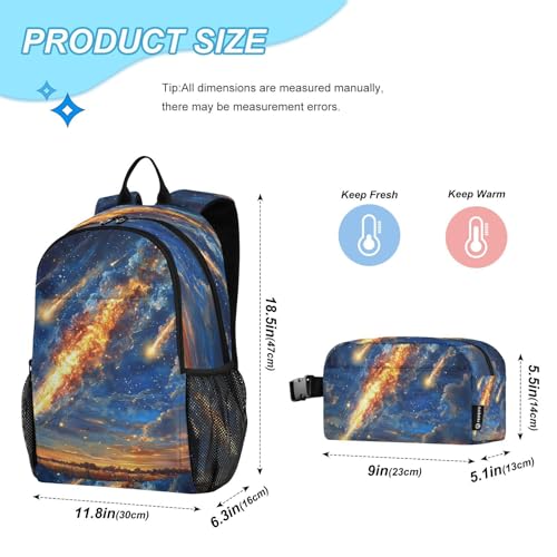 Kids Backpack Meteor Shower School Bookbag with Lunch Bag for Boys Girls Preschool Kindergarten Elementary Laptop Daypack2