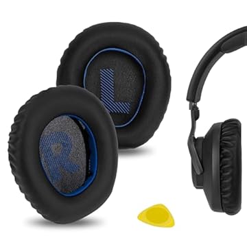 Geekria Almofadas auriculares de substituição QuickFit para JBL Quantum 100, Q 100 almofadas de fone de ouvido, almofadas de fone de ouvido, peças de reparo de capas de fones de ouvido (preto azul)