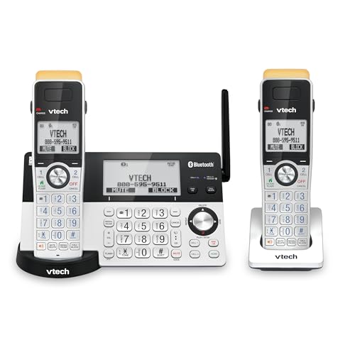 Image of VTech IS8151-2 Super Long Range 2 Handset DECT 6.0 Cordless Phone for Home with Answering Machine, 2300 ft Range, Call Blocking, Bluetooth, Headset Jack, Power Backup, Intercom, Expandable to 12 HS
