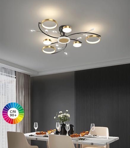 Plafonnier LED cristal dimmable avec télécommande salon 7 têtes