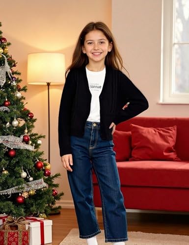 Image of Girls' Cardigan Sweater Long Sleeve Button Down Knit Sweater with Pockets School Uniform Outerwear 4-13 Years