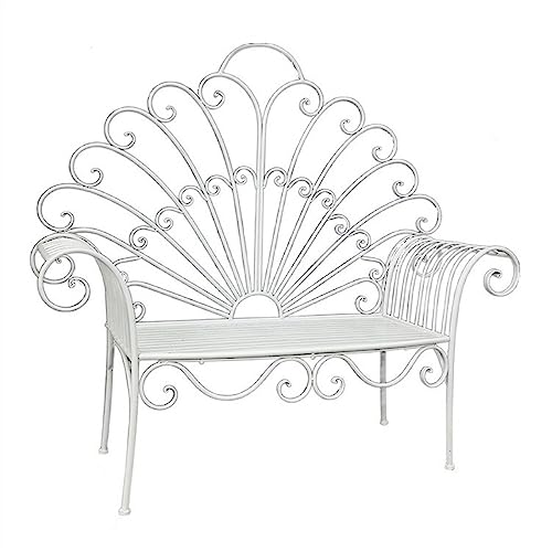 Lijiaxiuyc-101 ガーデンベンチ ヨーロピアンスタイルガーデンベンチ、孔雀型アウトドア装飾レジャーチェア、鋳鉄屋外パティオシート - ホワイトアウトドアベンチ