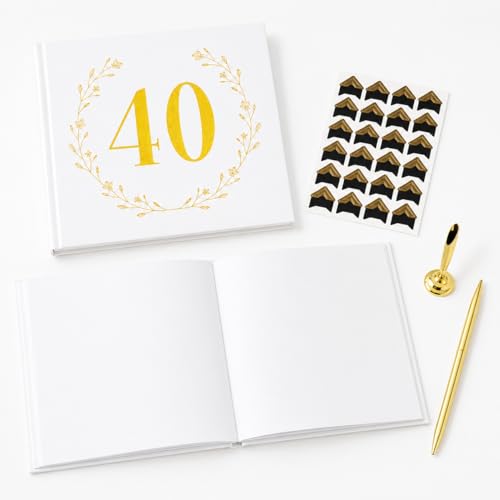 Image of Calculs 40th Birthday or Anniversary Guest Book, Gold Photo Album