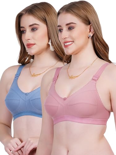 Image of Women Non Padded Bra in B & C Cup - Made of Pure Cotton Full Coverage Non Wired Soft Cup for T-Shirt Saree Dress Sports Garment for Daily Use Everyday