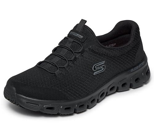 Skechers Women's Mesh Bungee Slip On Sneaker with Glide-Step Slip Resistant Outsole, Black, 8 Wide