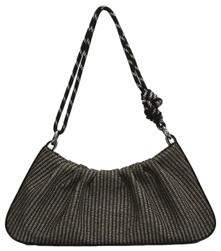 Shoulder Purse for Women Woven PU Leather Tote Handbag Pleated Crossbody Bag Small Satchel